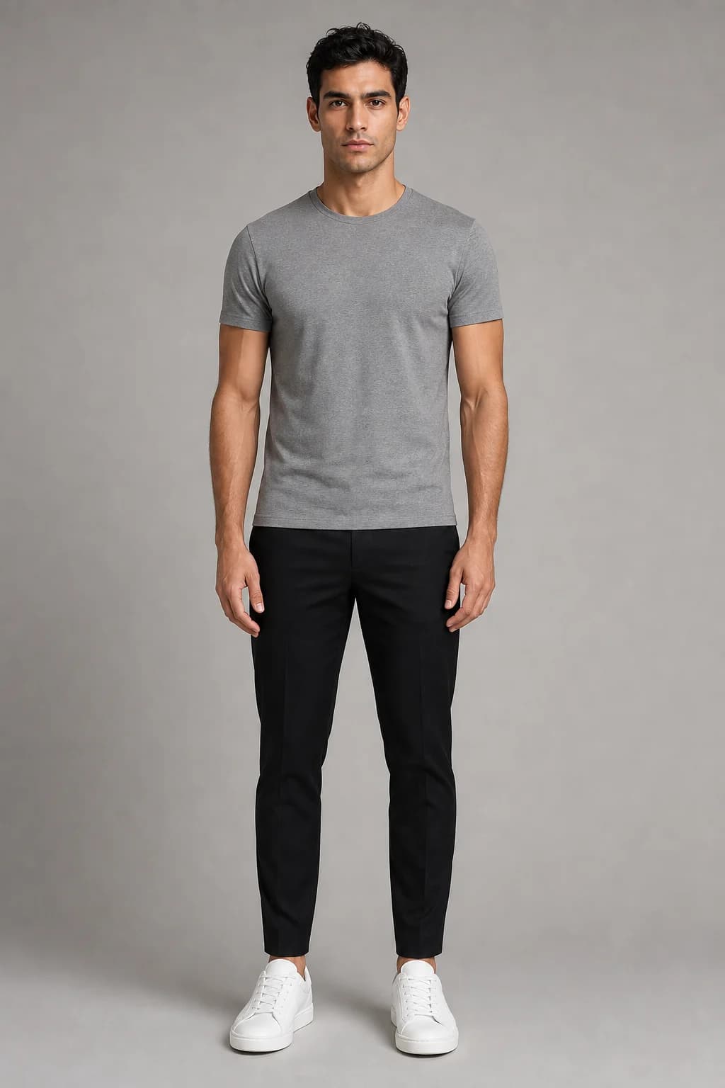 A model reference photo in neutral basics